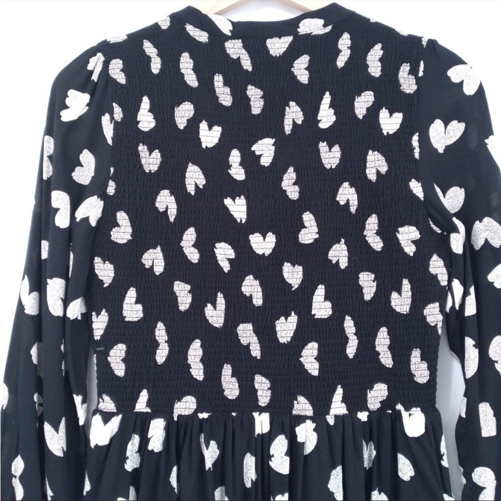 Anthropologie Maeve XSmall Banet black/white heart print smocked dress - Picture 8 of 9